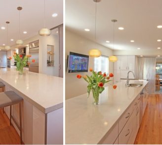 Contemporary kitchen hi-gloss white acrilic cabinets