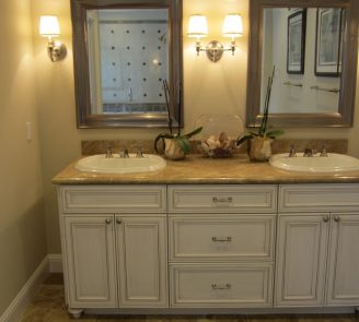 Oyster opaque finish vanity by Omega full access