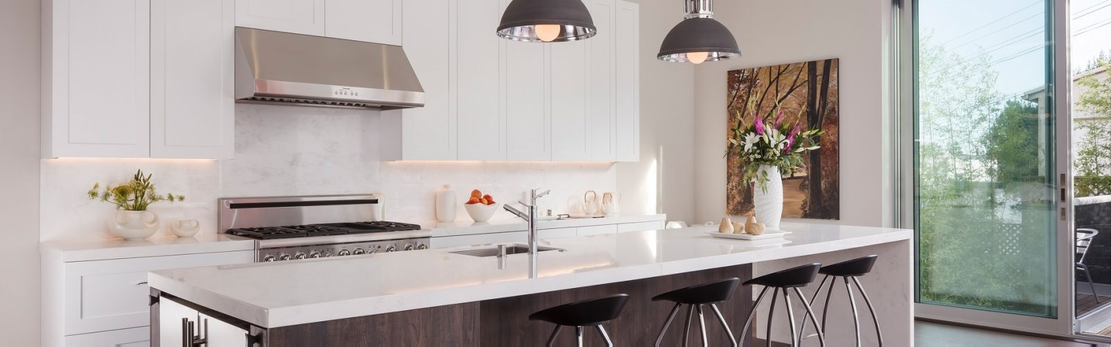 White Shaker Style Contemporary kitchen with dark wood island San Francisco