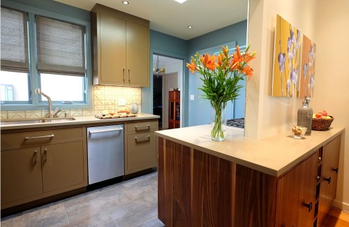 Omega inset kitchen custom color walnut island